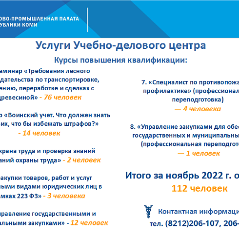 Отчет о деятельности ТПП Коми за ноябрь 2022 года.